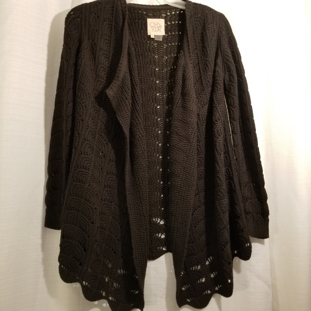 Chaser Open Front Crochet Cardigan Sweater XS